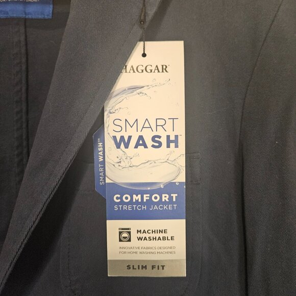NWT Haggar Comfort Stretch Jacket Slim Fit Small 36/38 Blue Smart Wash $140 - Picture 3 of 11
